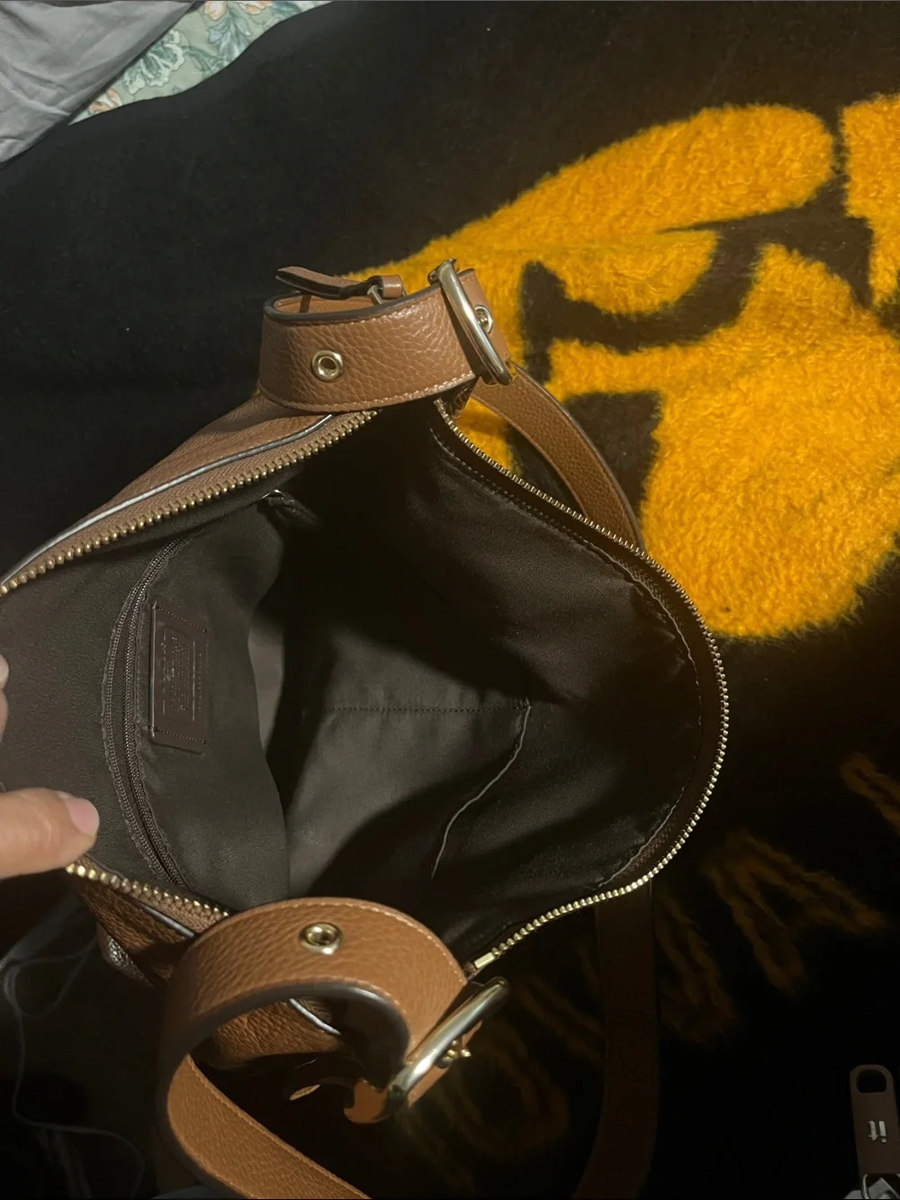 Coach Tan Pebbled Leather Crossbody Bag with Gold Logo